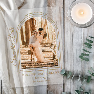 Arched Photo Elegant Script Save the Date Acrylic Invitations