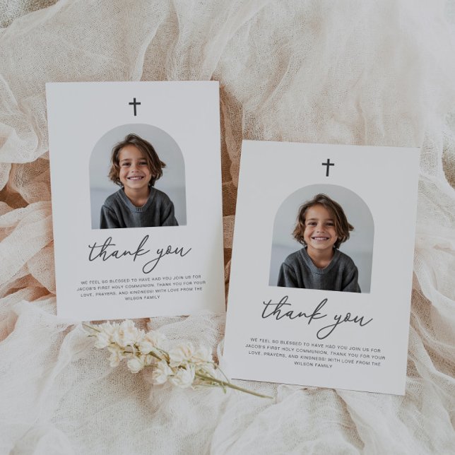 Arched Photo First Communion Boy Thank You Card (Zazzle Arched Photo First Communion Boy Thank You)