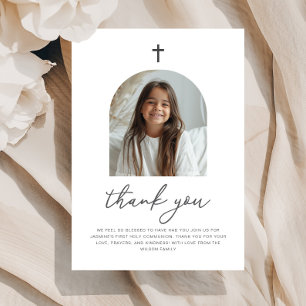 Arched Photo First Communion Girl Thank You Card