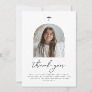 Arched Photo First Communion Girl Thank You Card