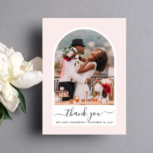 Arched Photo Pink Wedding Thank You Card