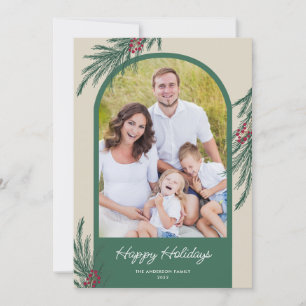 Arched Photo Winter Greenery Happy Holidays Holiday Card