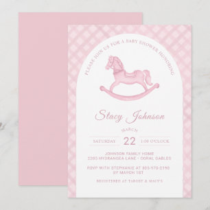 Arched Pink Rocking Horse Girl Baby Shower Invite