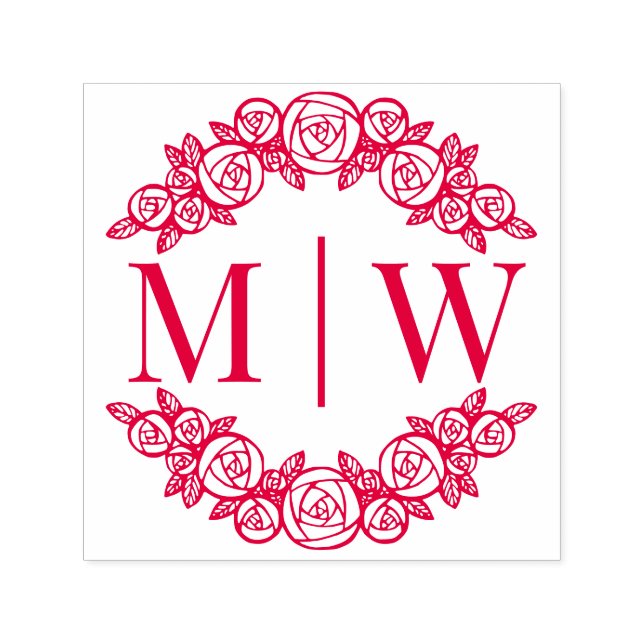 Arched Roses Wedding 2 Initial Round Monogram Self-inking Stamp (Design)