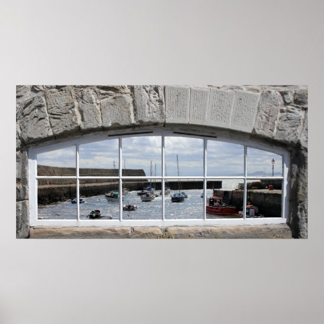Arched Window with 'Fake View' of Fishing Boats Poster (Front)