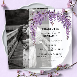 Arched Wisteria Branch Floral Garden Wedding Vellum Invitations