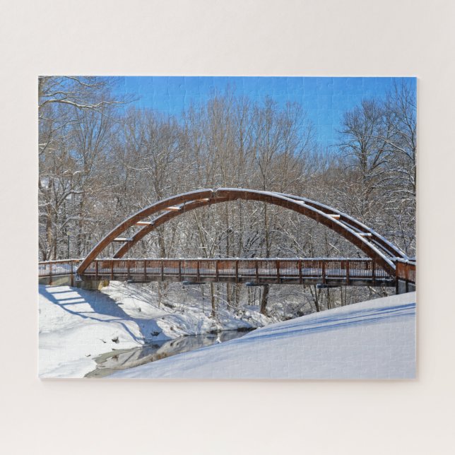 arched wooden bridge in winter jigsaw puzzle (Horizontal)