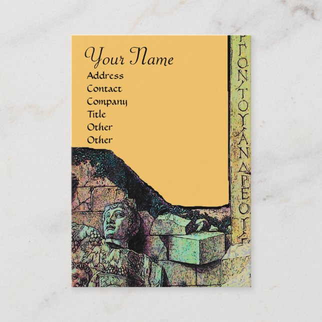 ARCHEO,Antiquary,Archaeology Monogram,Yellow Green Business Card (Front)