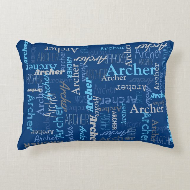 Archer personalized name shades of blue and grey  accent pillow (Front)