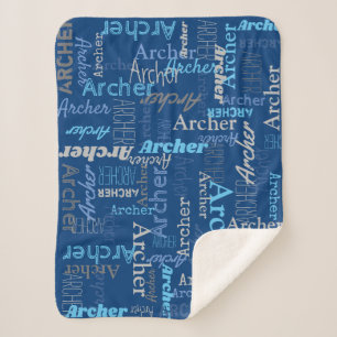 Archer personalized name shades of blue and grey sherpa blanket