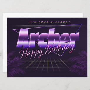 Archer Prénom lila retro Carte Anniversaire