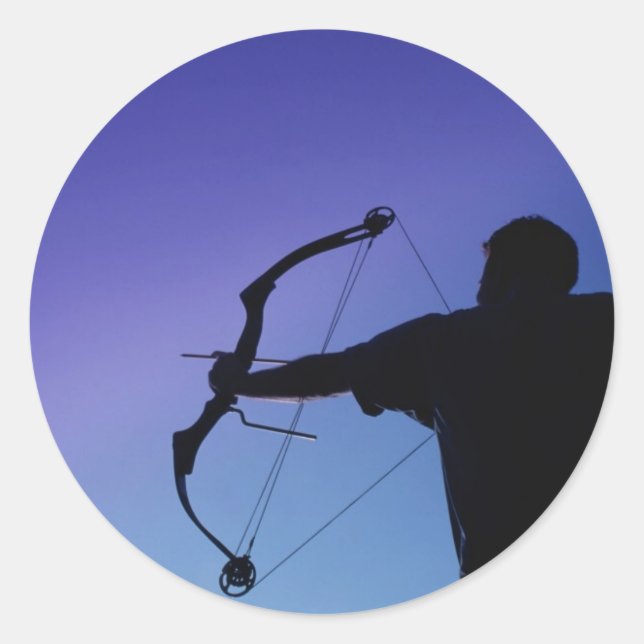 ARCHER SILHOUETTE BOW MAN CLASSIC ROUND STICKER (Front)