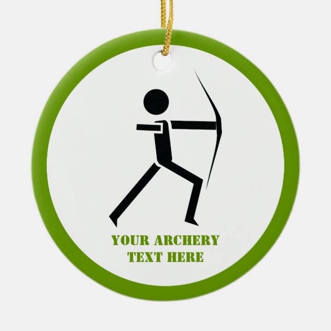 Archer with his bow black, green archery custom ceramic ornament (Front)