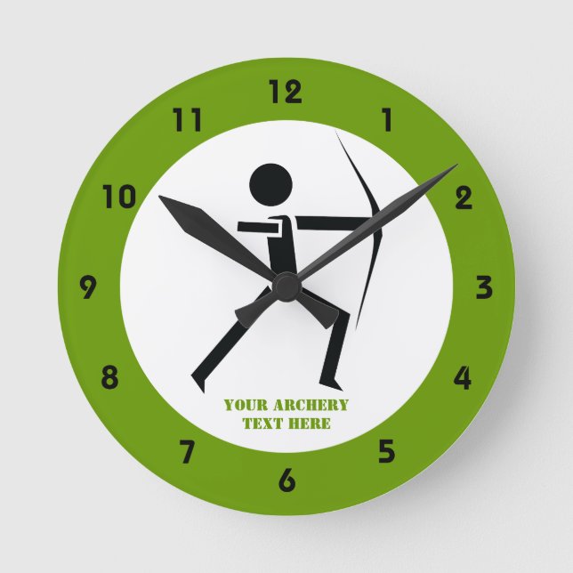 Archer with his bow black, green archery custom round clock (Front)