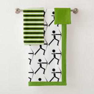 Archer with his bow black & green archery stripes bath towel set