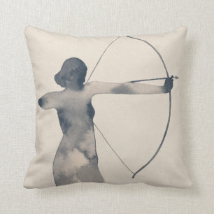 Archeress Watercolor Silhouette Throw Pillow