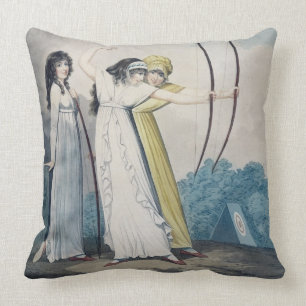Archers, engraved by J.H. Wright (fl.1795-1838) an Throw Pillow
