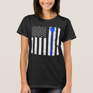 Archery Blue Arrow Bow Distressed American Flag T-Shirt