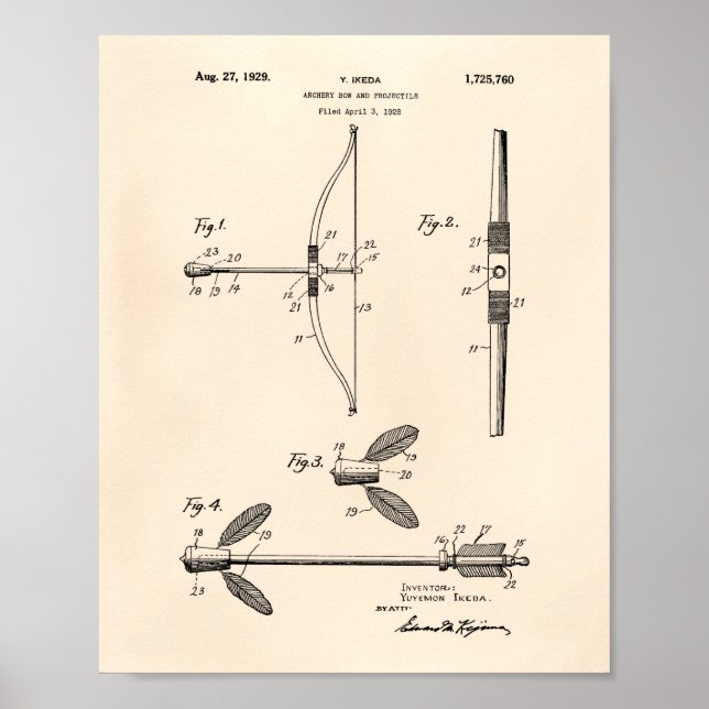 Archery Bow 1929 Patent Art Old Peper Poster (Front)