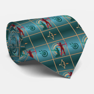 Archery Bow and Arrow - Green Pattern Tie