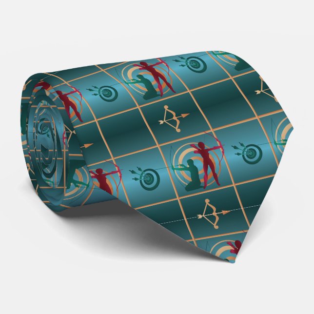 Archery Bow and Arrow - Green Pattern Tie (Rolled)