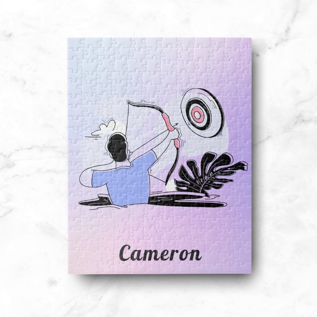Archery Bullseye & Archer Modern Gradient & Name Jigsaw Puzzle (Creator Uploaded)