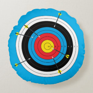 Archery Bullseye, Bow Shooting Target and Arrows Round Pillow