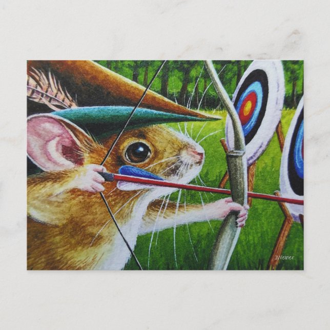 Archery Camp Mouse Bow and Arrow Watercolor Art  Postcard (Front)