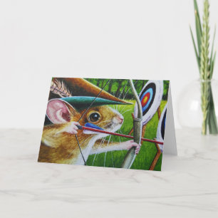 Archery Camp Mouse Bow & Arrow Watercolor Art Card