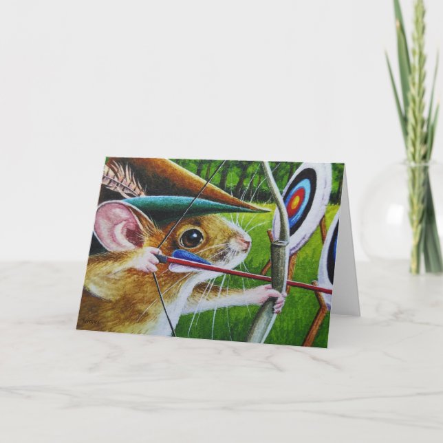 Archery Camp Mouse Bow & Arrow Watercolor Art Card (Front)