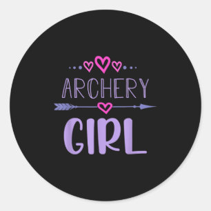 Archery Girl Female Archer Quote Cute Hearts Arrow Classic Round Sticker