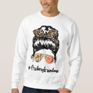 Archery Grandma Messy Hair Bun Leopard Women Mothe Sweatshirt