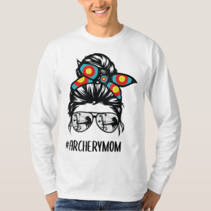 archery mom life messy bun hair glasses T-Shirt