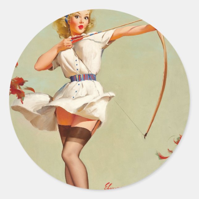 Archery Pin-Up Girl Classic Round Sticker (Front)