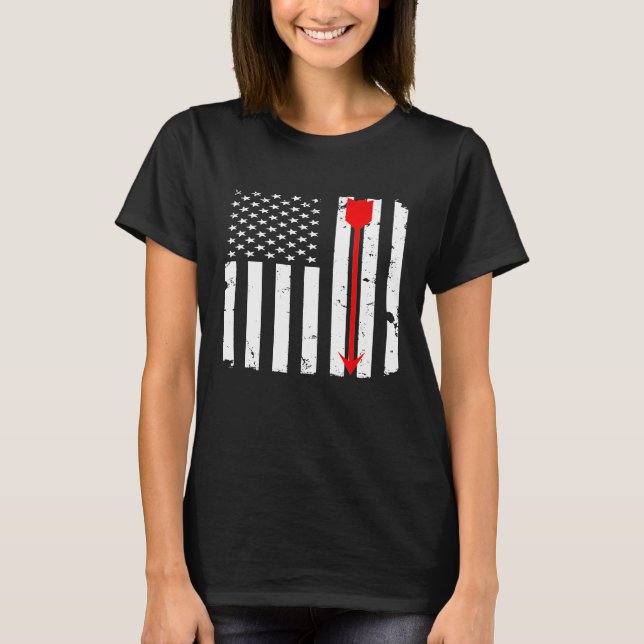 Archery Red Arrow Bow Distressed American Flag T-Shirt (Front)
