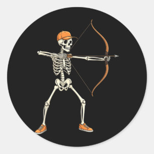 Archery Skeleton Halloween Funny for Men Boys Kids Classic Round Sticker