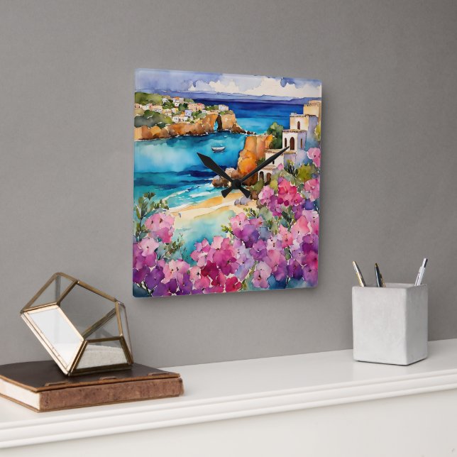 'Arches By The Sea" Square Wall Clock (Office)