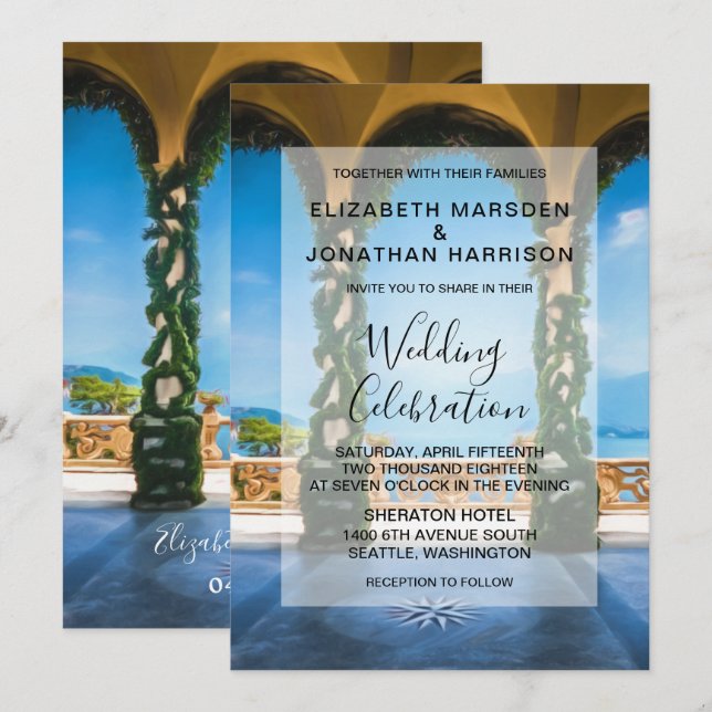 Arches italiennes Élégant Faire-part de mariage fo (Devant / Derrière)