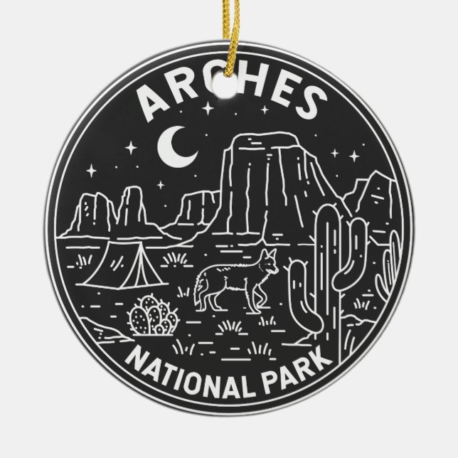 Arches National Park Delicate Arch Monoline  Ceramic Ornament (Front)