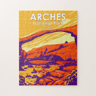 Arches National Park Double Arch Sunset Vintage  Jigsaw Puzzle