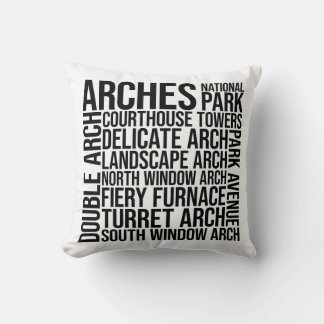 Arches National Park Landmarks Typography Word Art Throw Pillow