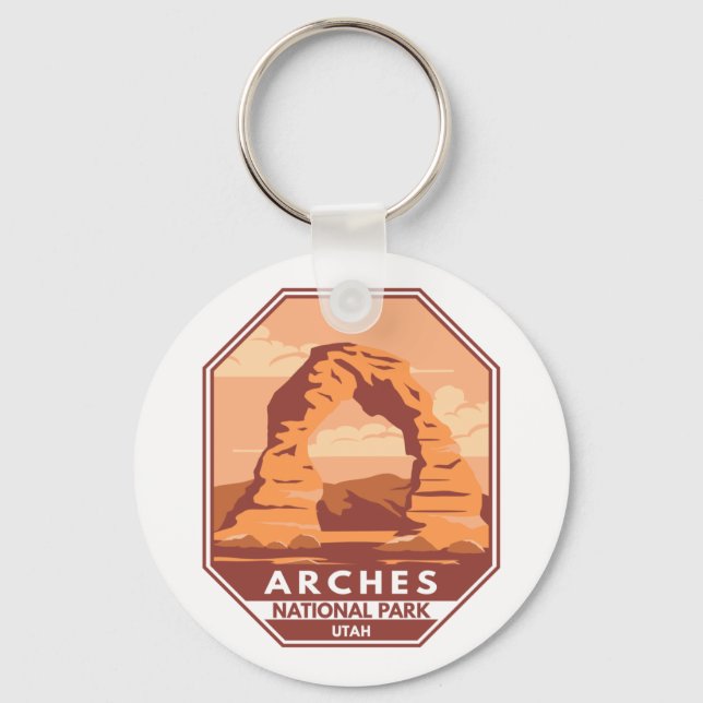 Arches National Park Utah Delicate Arch Art Retro Keychain (Front)