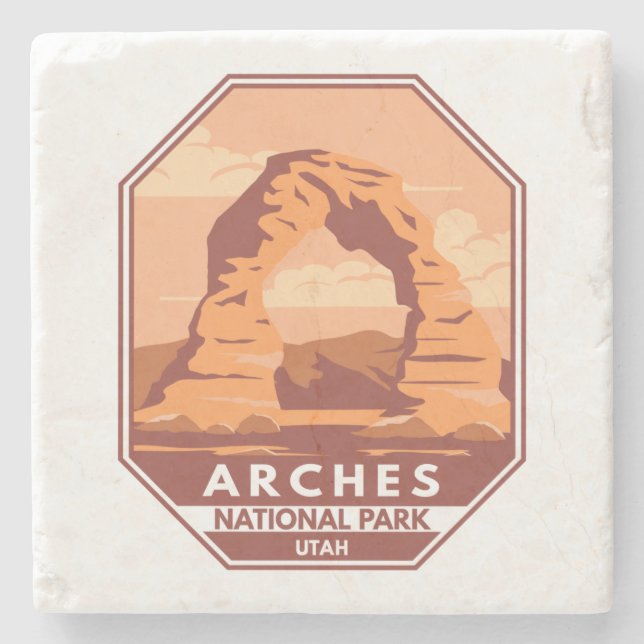 Arches National Park Utah Delicate Arch Art Retro Stone Coaster (Front)