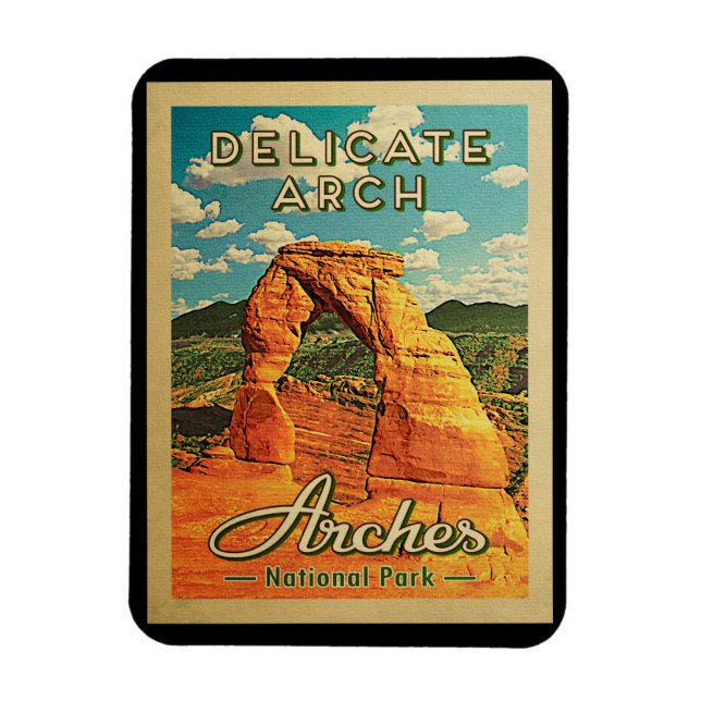 Arches National Park - Vintage Delicate Arch Magnet (Vertical)