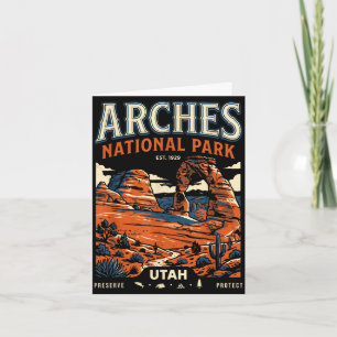 Arches national park vintage retro adventure card