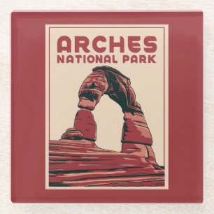 Arches National Park Vintage Travel Art Glass Coaster