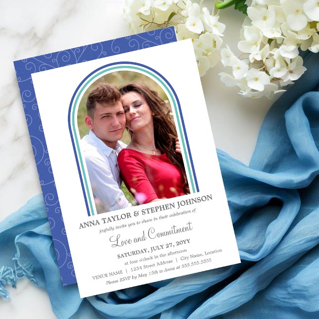 Arches & Photo Commitment Ceremony Invitation (Contemporary and simple photo arches commitment ceremony invitation front and back.)