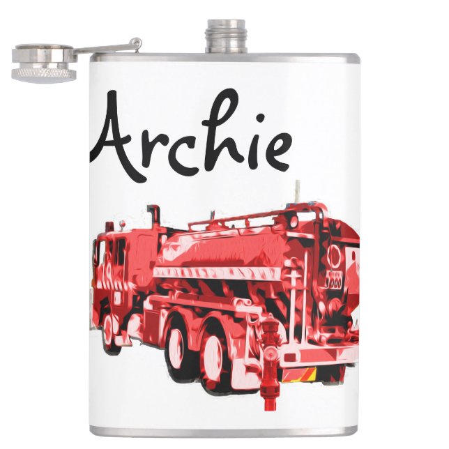 Archie Name With Red Fire Truck,   Hip Flask (Opened)