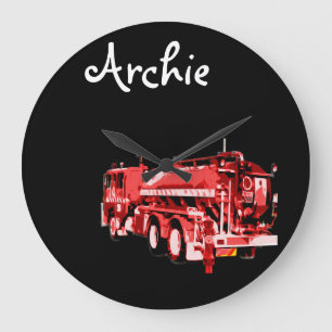 Archie Name With Red Fire Truck,   Large Clock