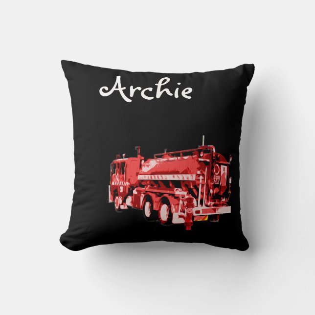 Archie Name With Red Fire Truck,  Throw Pillow (Front)